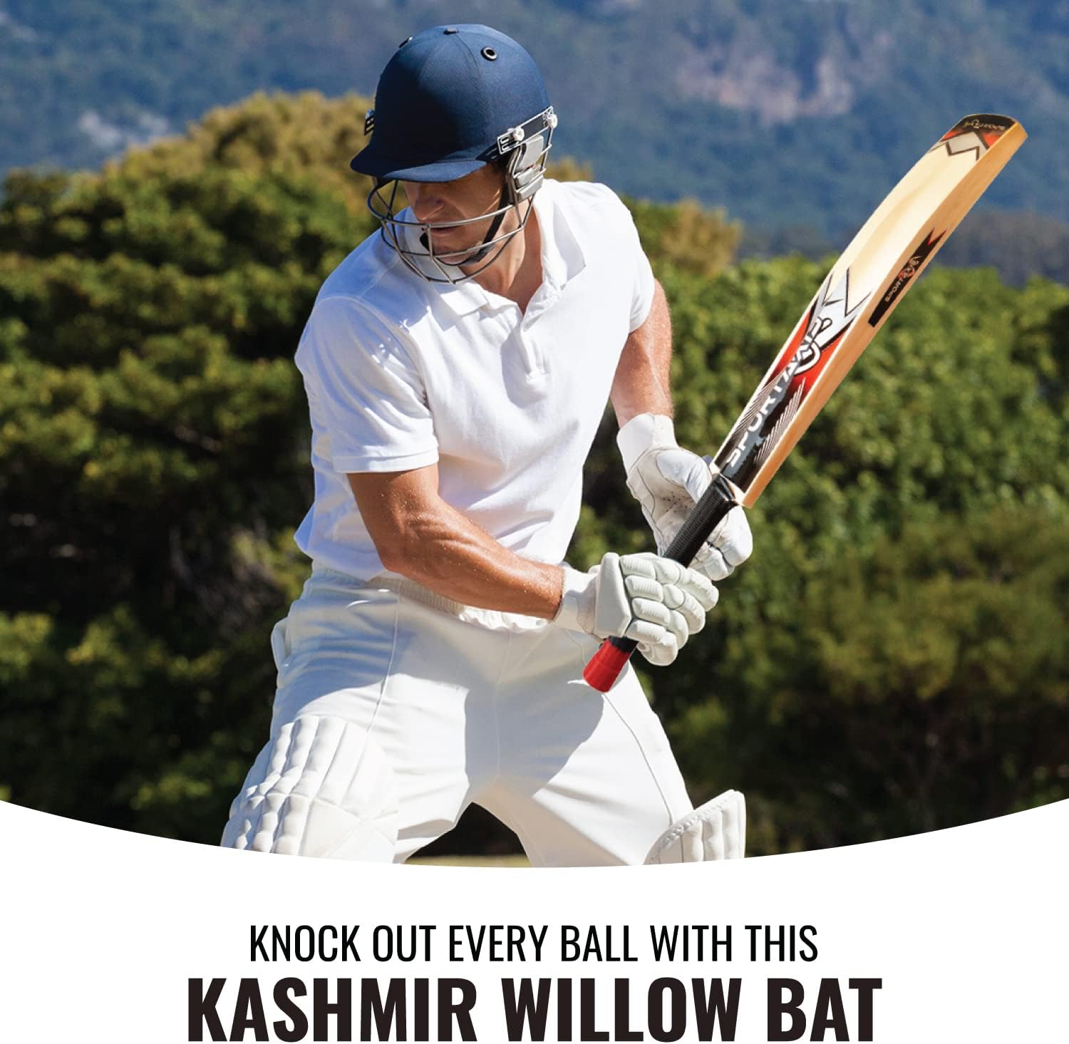 Wooden Kashmir Willow Cricket Bat with Foam-Padded Bag Y496
