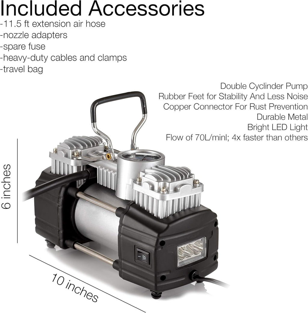 12V 150 PSI Portable Double Cylinder Air Compressor Tire Inflator D812558
