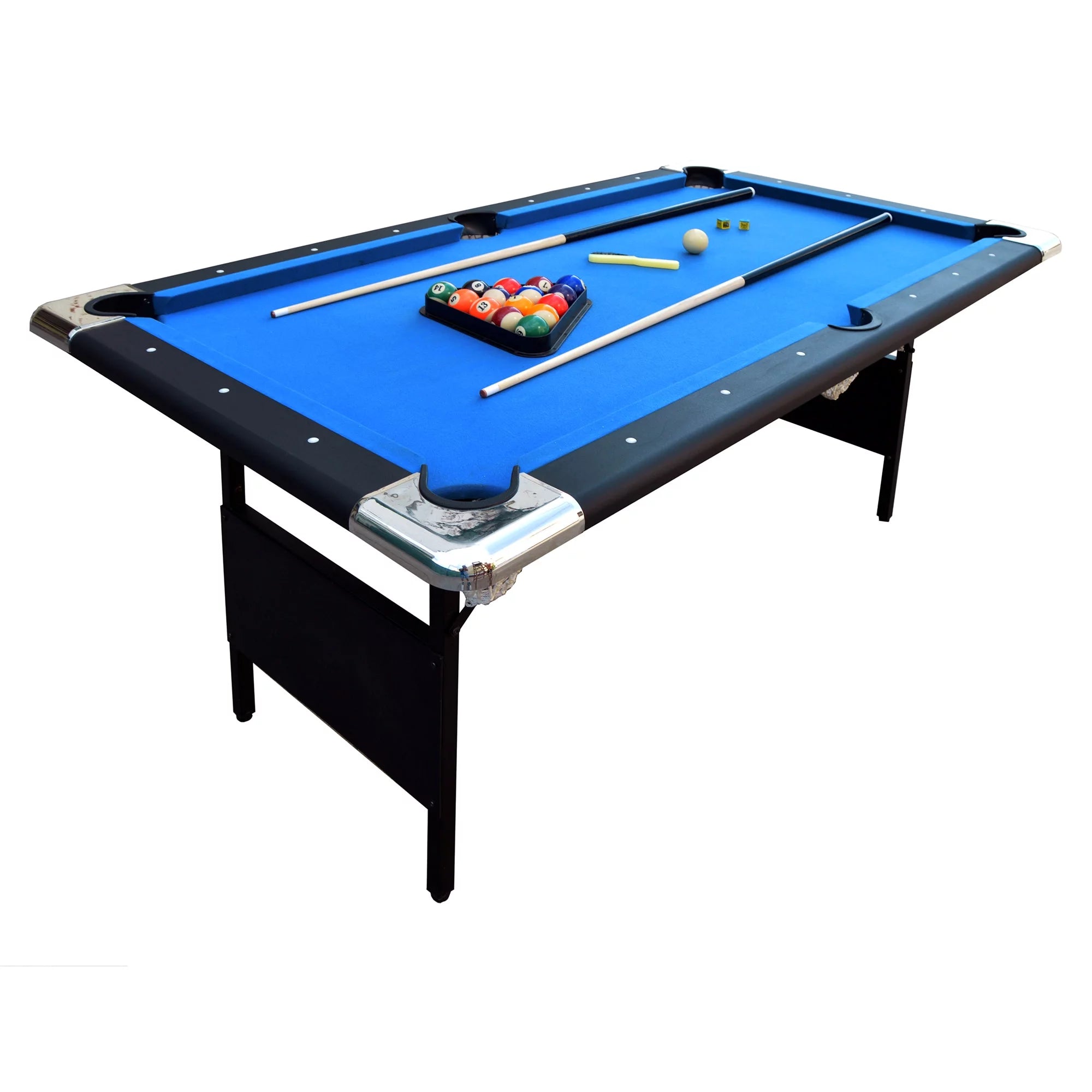 Portable Folding 6 ft. Pool Table, Blue Felt O95814
