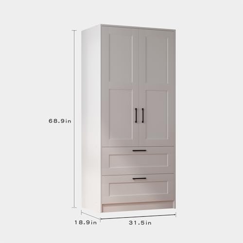 Wood Wardrobe Closet with 2 Doors and Drawers B365437