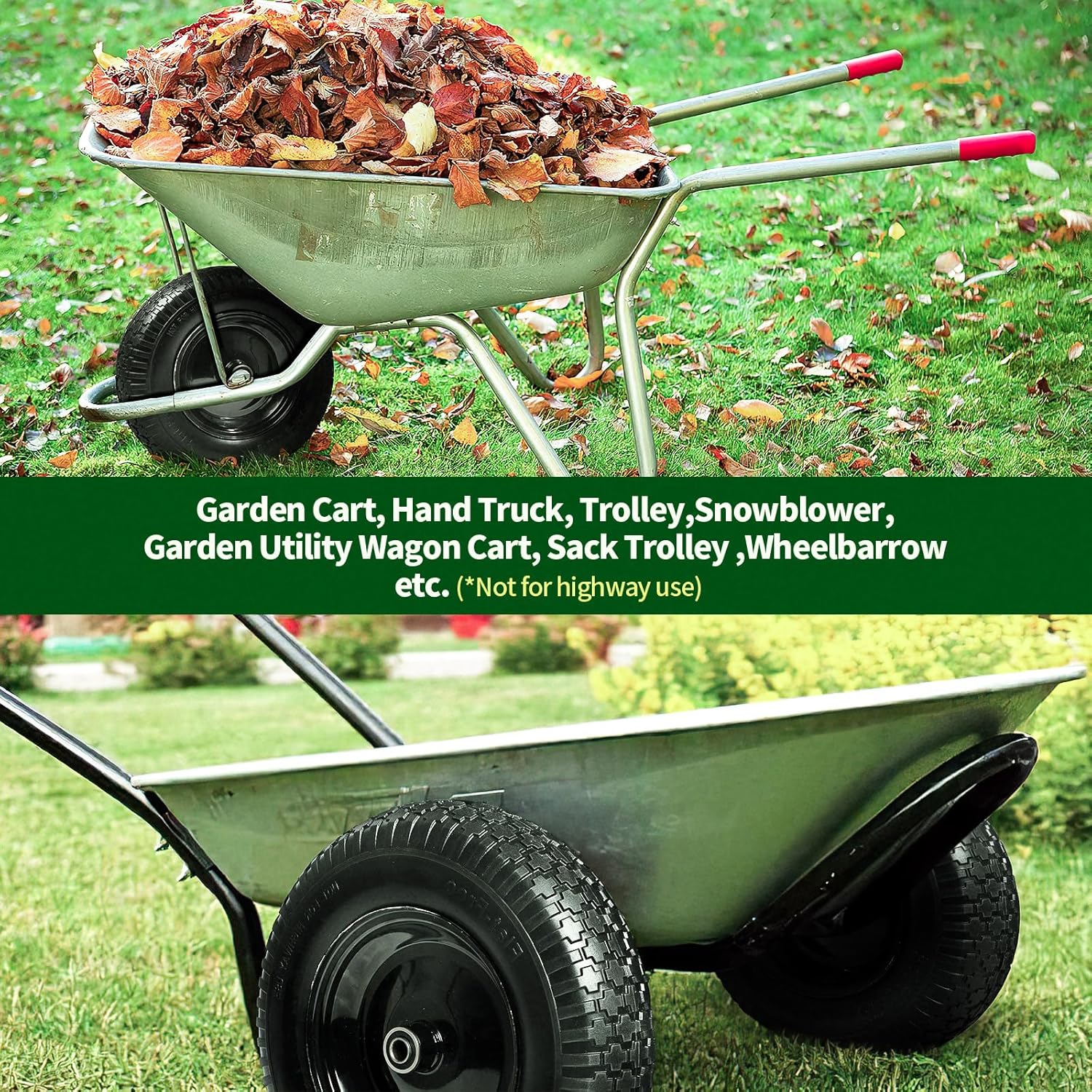 Flat Free Solid Wheelbarrow Tire with 3/4 & 5/8 Wheel Bearing 3" Hub V146074