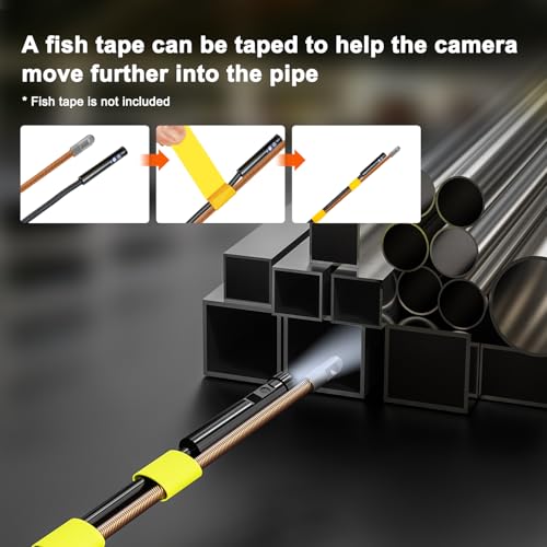 Triple Lens Sewer Camera with 50ft, 5" IPS Screen Borescope with Light, 1080P HD Endoscope IP67 Drain Pipe Snake Drain Camera, 32G Card Semi-Rigid Cable for Plumbing Inspection + Case X68463