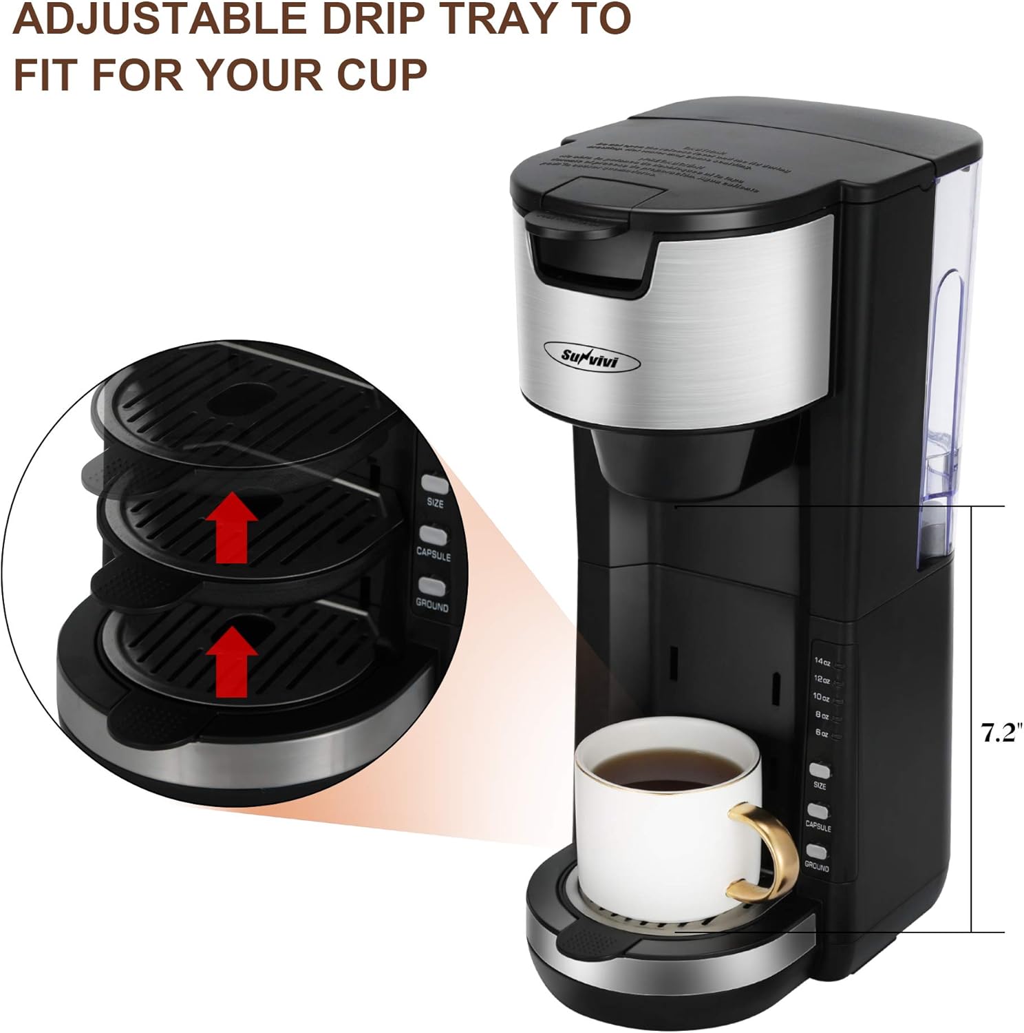Single Serve Coffee Maker with Adjustable Drip Tray 30oz Removable Reservoir I790242