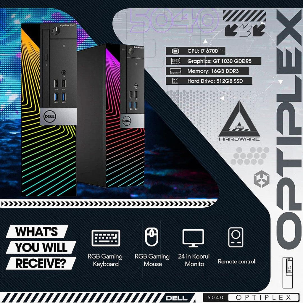 Dell Gaming PC Desktop with 24 Inch Monitor, GT 1030 2GB, Intel Core i7-6700, 16GB Ram 512GB SSD, Windows 10 Pro, RGB Keyboard Mouse (Renewed) K66895