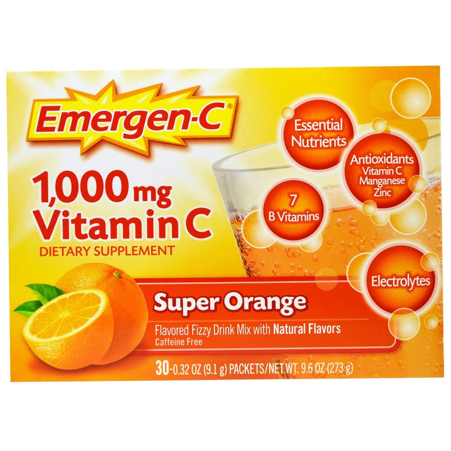 30 Count Super Orange Flavor Dietary Supplement Fizzy Drink Mix with 1000mg Vitamin C E24707