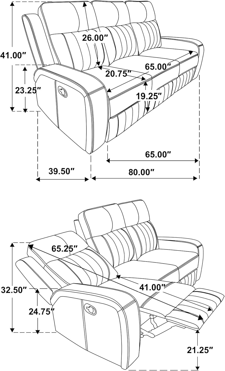 3-Piece Upholstered Motion Reclining Sofa Set Grey S4353