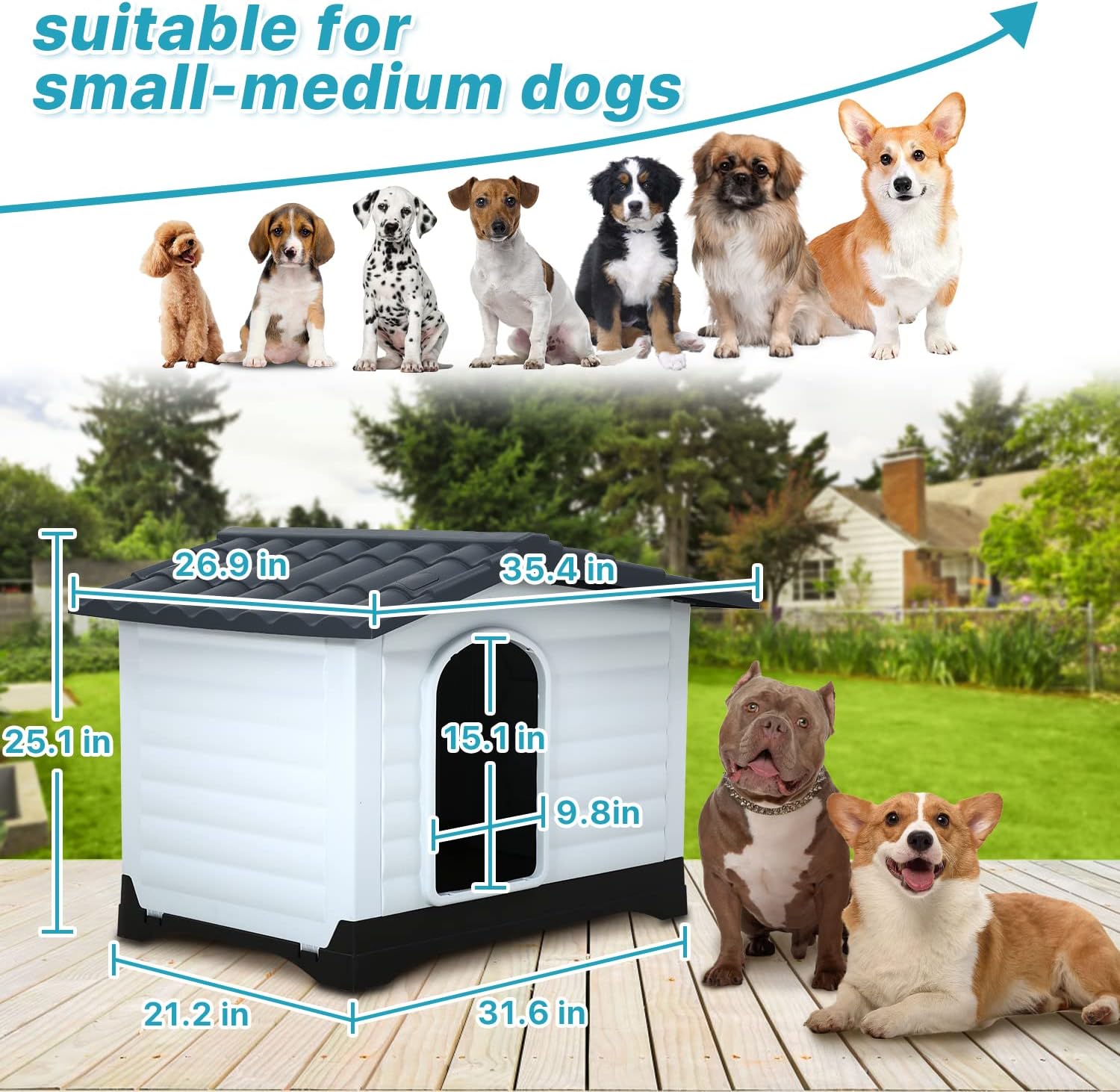 Large Water Resistant Plastic Dog House with Elevated Floor M49803