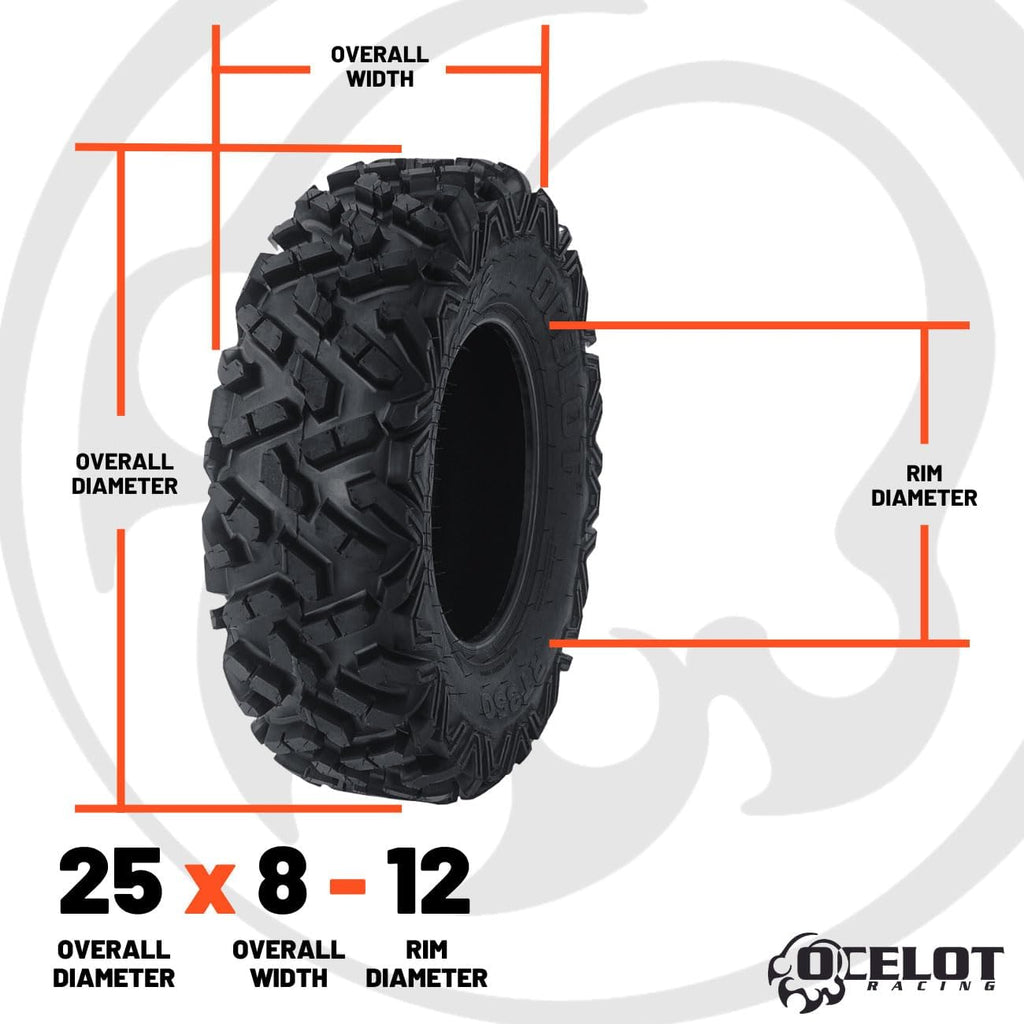 25x8x12 UTV Tires All-Terrain Tire 6-Ply Bias Non-Directional Aggressive Tread C7682