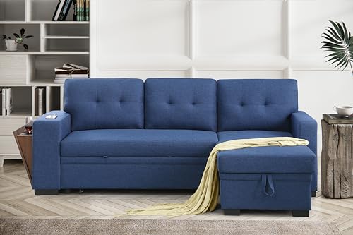 4-in-1 Convertible L Shaped Couch with Pull Out Bed and Storage Sectional Sleeper Sofa B950