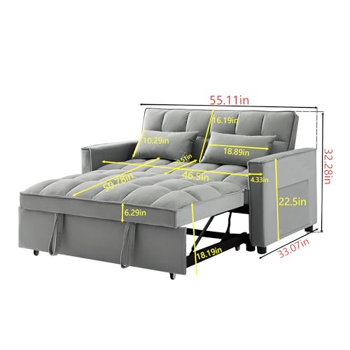 Black Velvet Convertible Sleeper Sofa with Pullout Bed M857