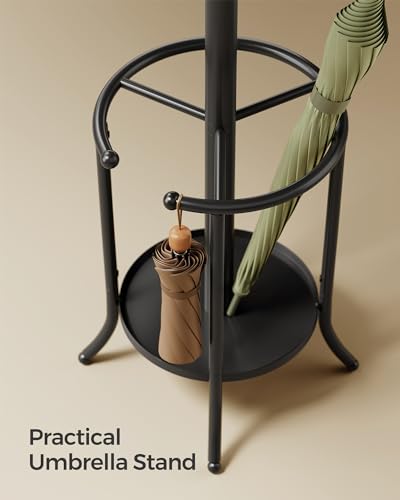 Ink Black Metal Coat Rack with 12 Hooks and Umbrella Holder Z9355