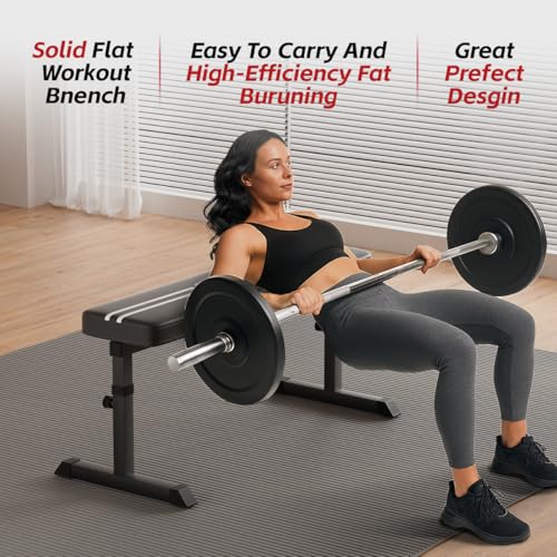 Black Flat Weight Bench with Adjustable Height, 600LBS N490