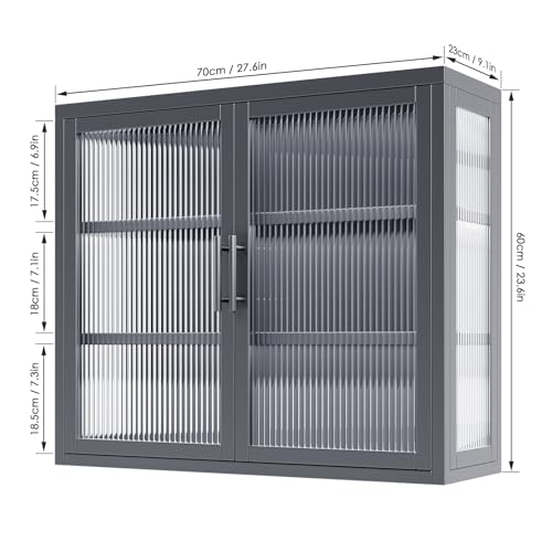 White Double Glass Door Wall Cabinet with Detachable Shelves U5189