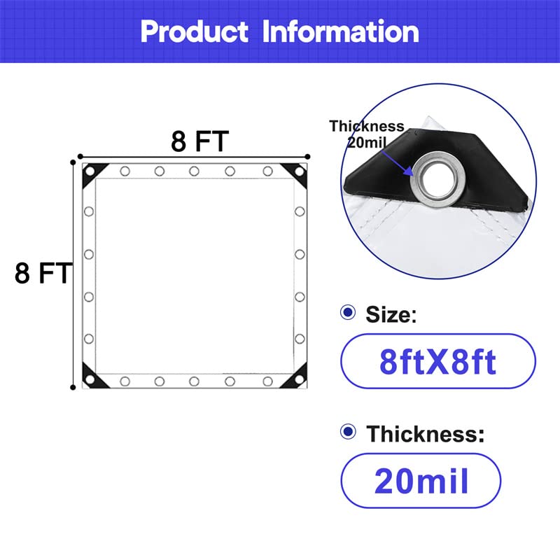 8x8 FT Heavy Duty Clear Vinyl Tarp C388316
