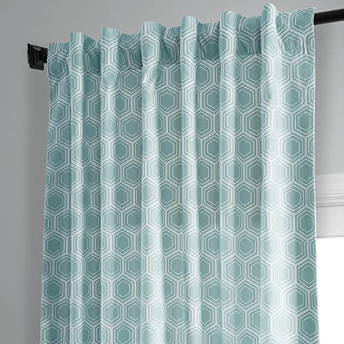 Geometric Printed Cotton Curtains 84 Inches Long (1 Panel) 50W x 84L Honeycomb Aqua Y281