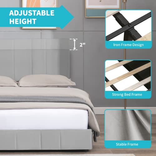 Full Bed Frame with 4 Storage Drawers, Upholstered Storage Bed Platform with Adjustable Headboard, Velvet Fabric (Beige) T643