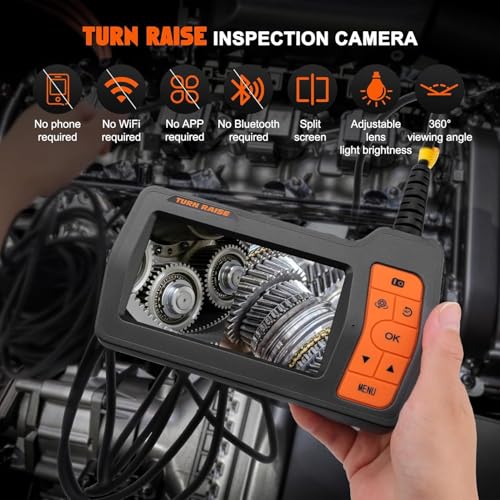Triple Lens Sewer Camera with 50ft, 5" IPS Screen Borescope with Light, 1080P HD Endoscope IP67 Drain Pipe Snake Drain Camera, 32G Card Semi-Rigid Cable for Plumbing Inspection + Case X68463