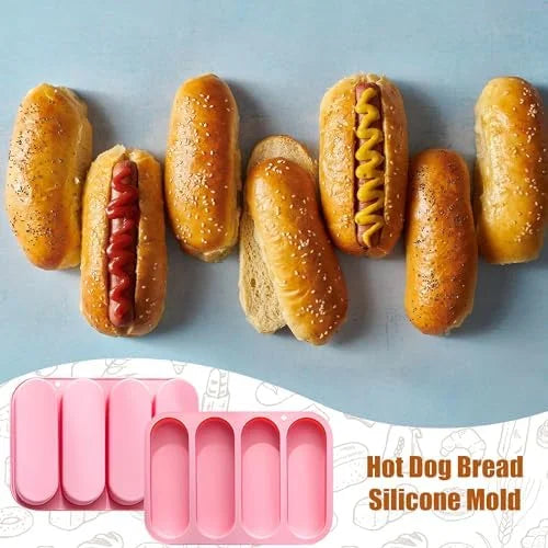 Non-Stick Silicone Hot Dog Bun Pan 4 Cup Baking Tray A421470