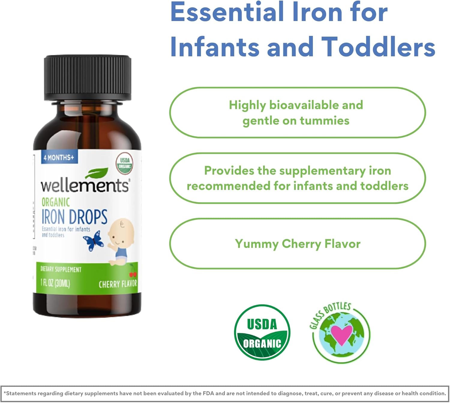 Organic Iron Drops for Babies, Cherry Flavor, 1 Fl Oz O57650
