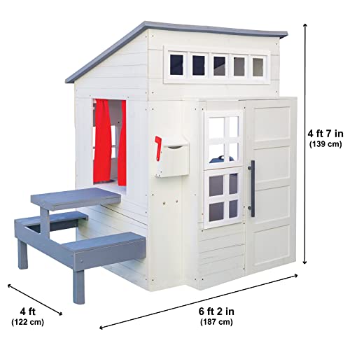 Modern Outdoor Wooden Playhouse with Picnic Table, Mailbox and Outdoor Grill L8324