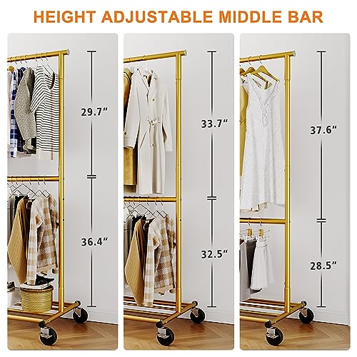 Gold Rolling Heavy Duty Clothes Rack with Wheels 17.7" D x 69.1" W x 71.9" H N184764