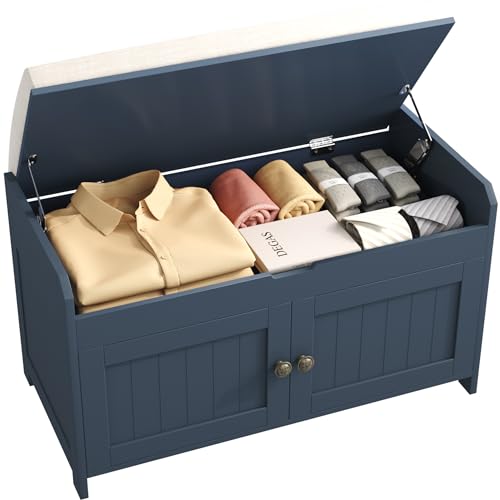 Blue Wood Shoe Storage Bench with Cushioned Seat C113