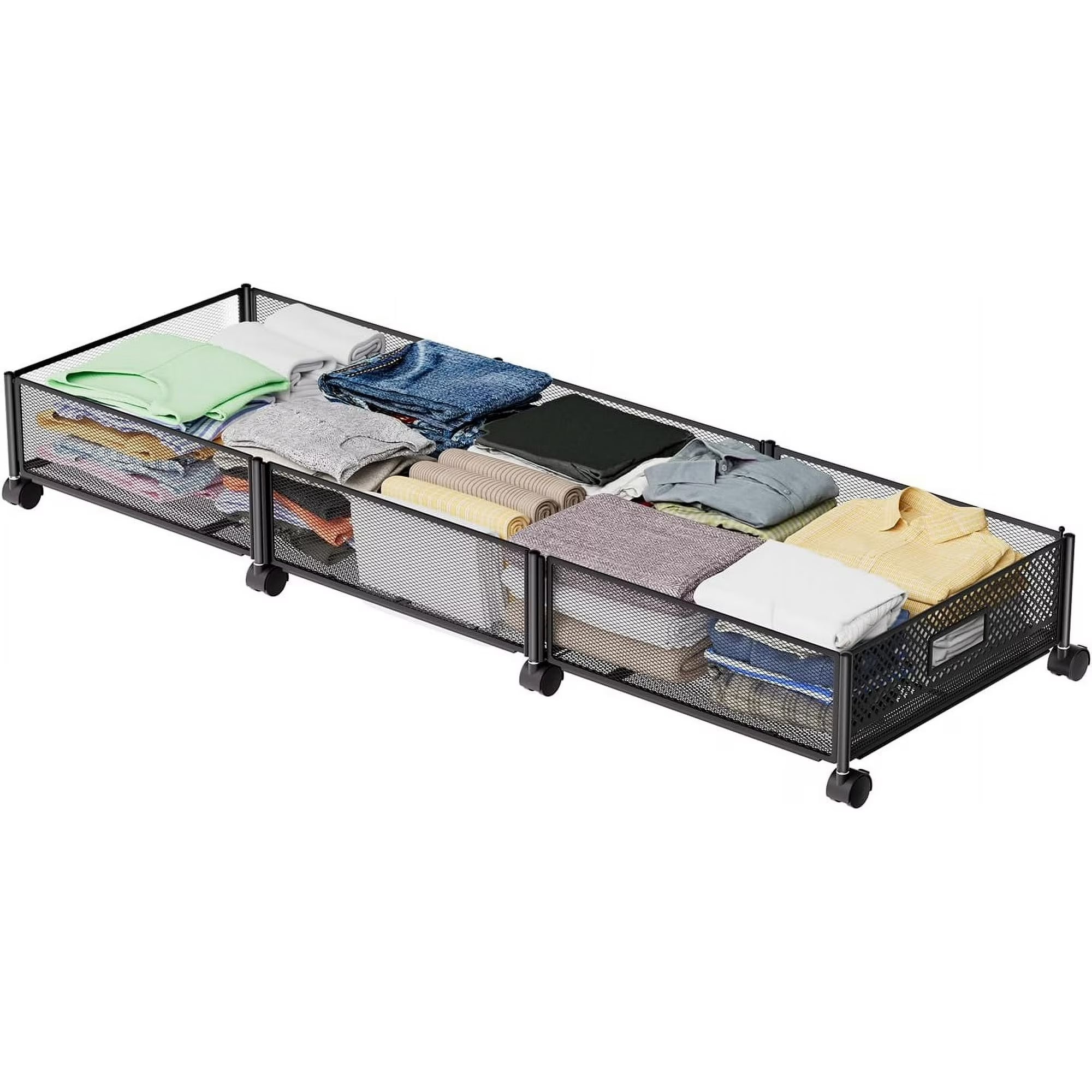 Under Bed Storage on Wheels, Large Capacity Rolling Under the Bed Storage Containers, Foldable Drawers V8047