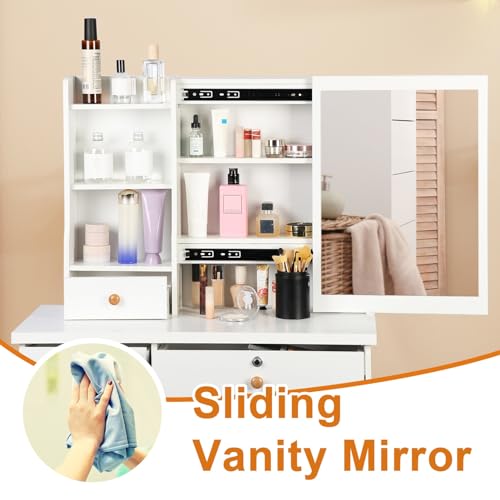 White Makeup Vanity Desk with Mirror and Storage Drawer J8382