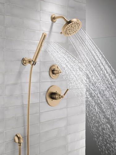 3-Setting Gold Shower System Including Shower Head, Handheld Shower, Shower Handle, Shower Diverter and Shower Valve Kit, Champagne Bronze O37532