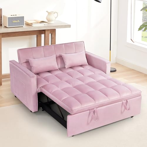 Black Velvet Convertible Sleeper Sofa Bed with Pull-Out Bed V40508