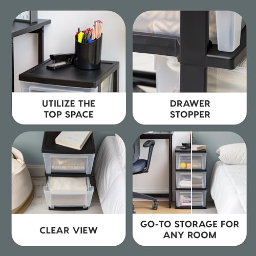 Black/Clear 3-Drawer 2-Pack Plastic Drawer Storage Organizer Y6038