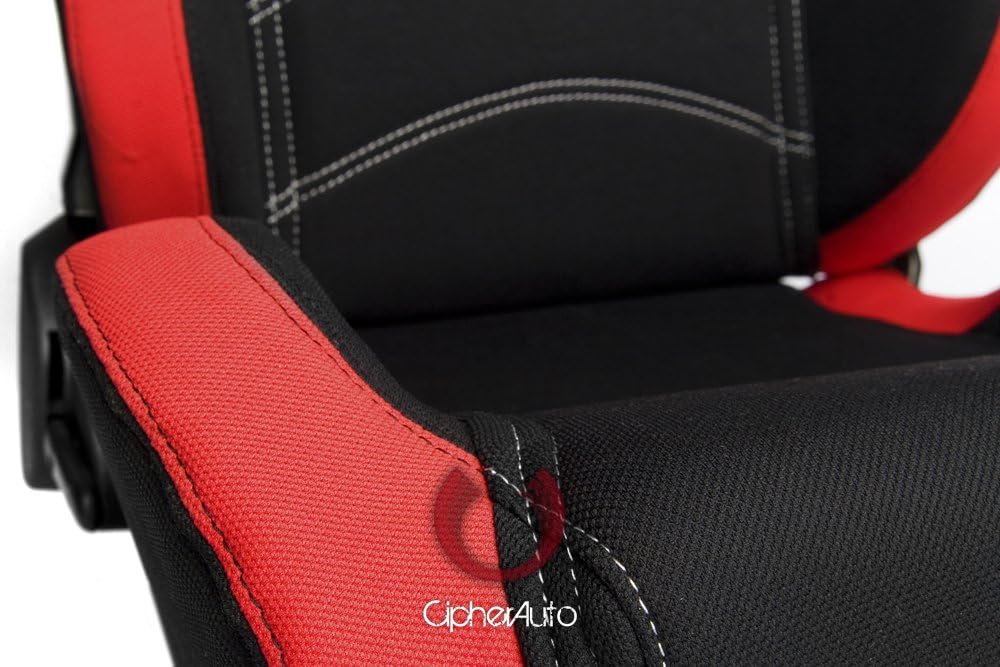 Red and Black Cloth Racing Seats Pair Y261
