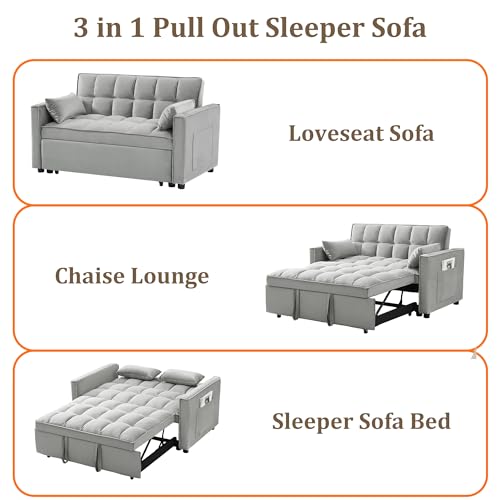 Black Velvet Convertible Sleeper Sofa with Pullout Bed M857