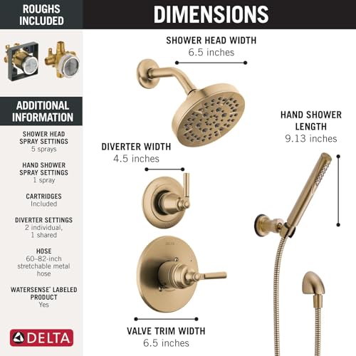 3-Setting Gold Shower System Including Shower Head, Handheld Shower, Shower Handle, Shower Diverter and Shower Valve Kit, Champagne Bronze O37532