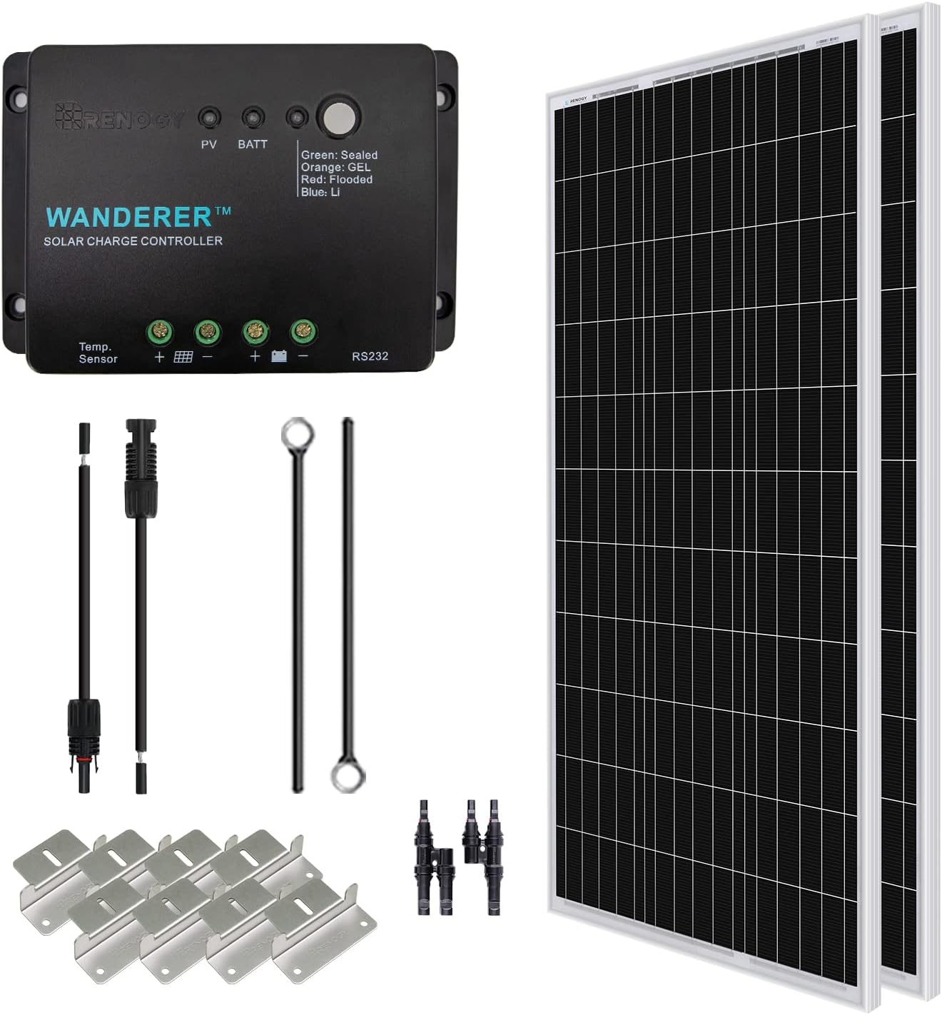 200 Watt 12 Volt Monocrystalline Solar Panel Starter Kit with 2 Pcs 100W Panel and 30A PWM Charge Controller Y869