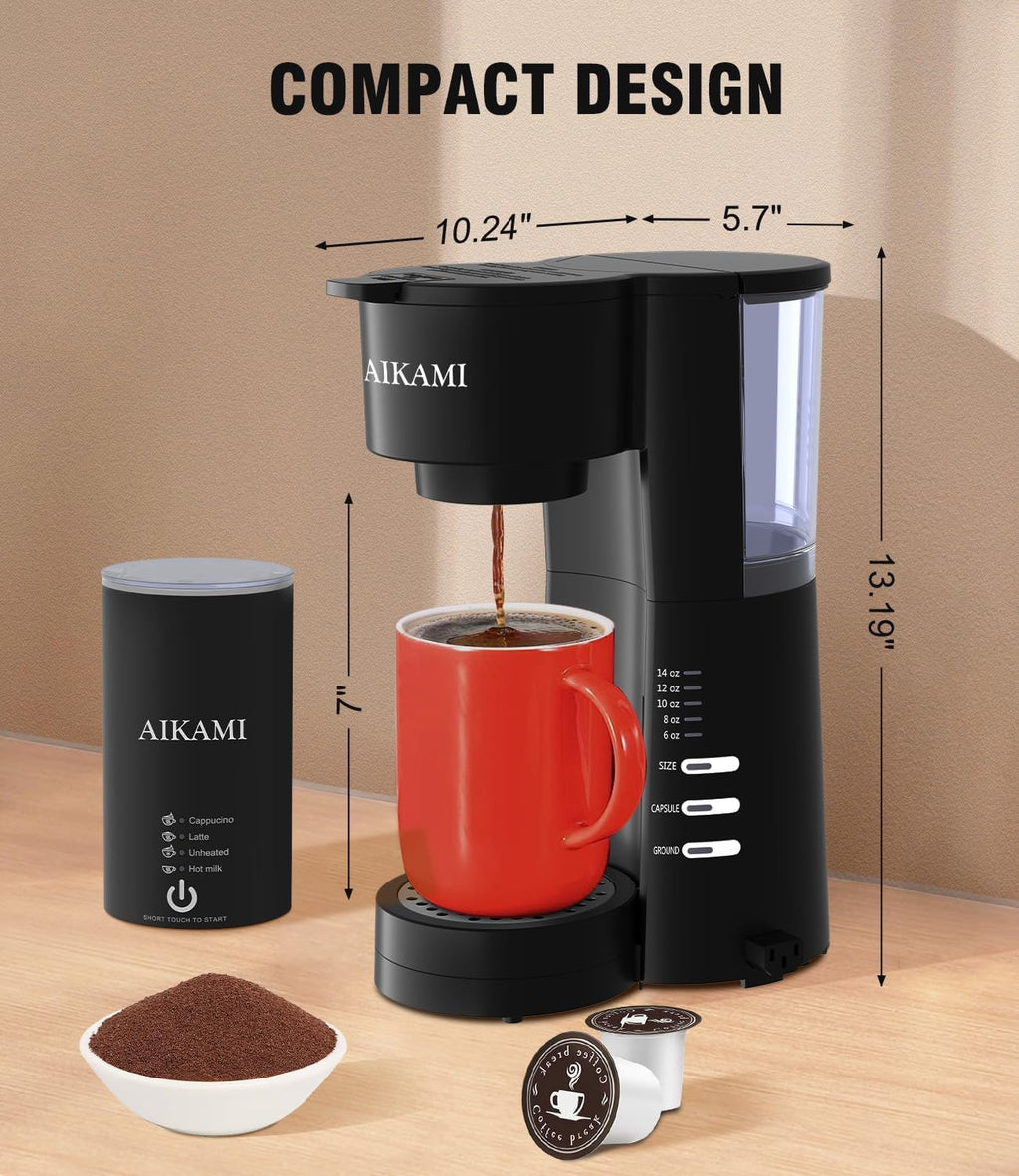 Single Serve Coffee Maker with Milk Frother, 6 to 14 Oz Brew Sizes, Clear Water Reservoir G9405