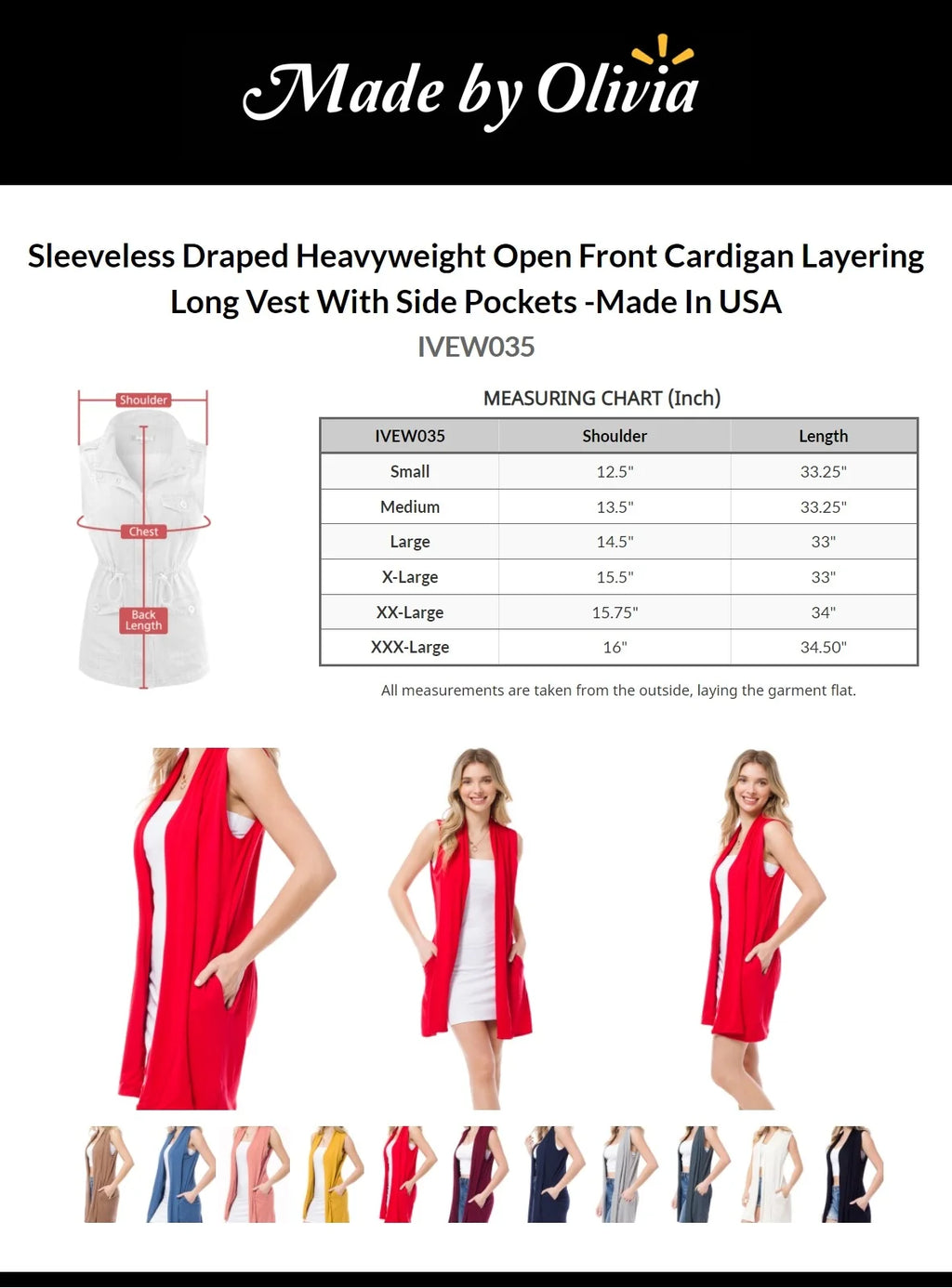 Sleeveless Heavyweight Open Front Cardigan Long Vest With Side Pockets T727