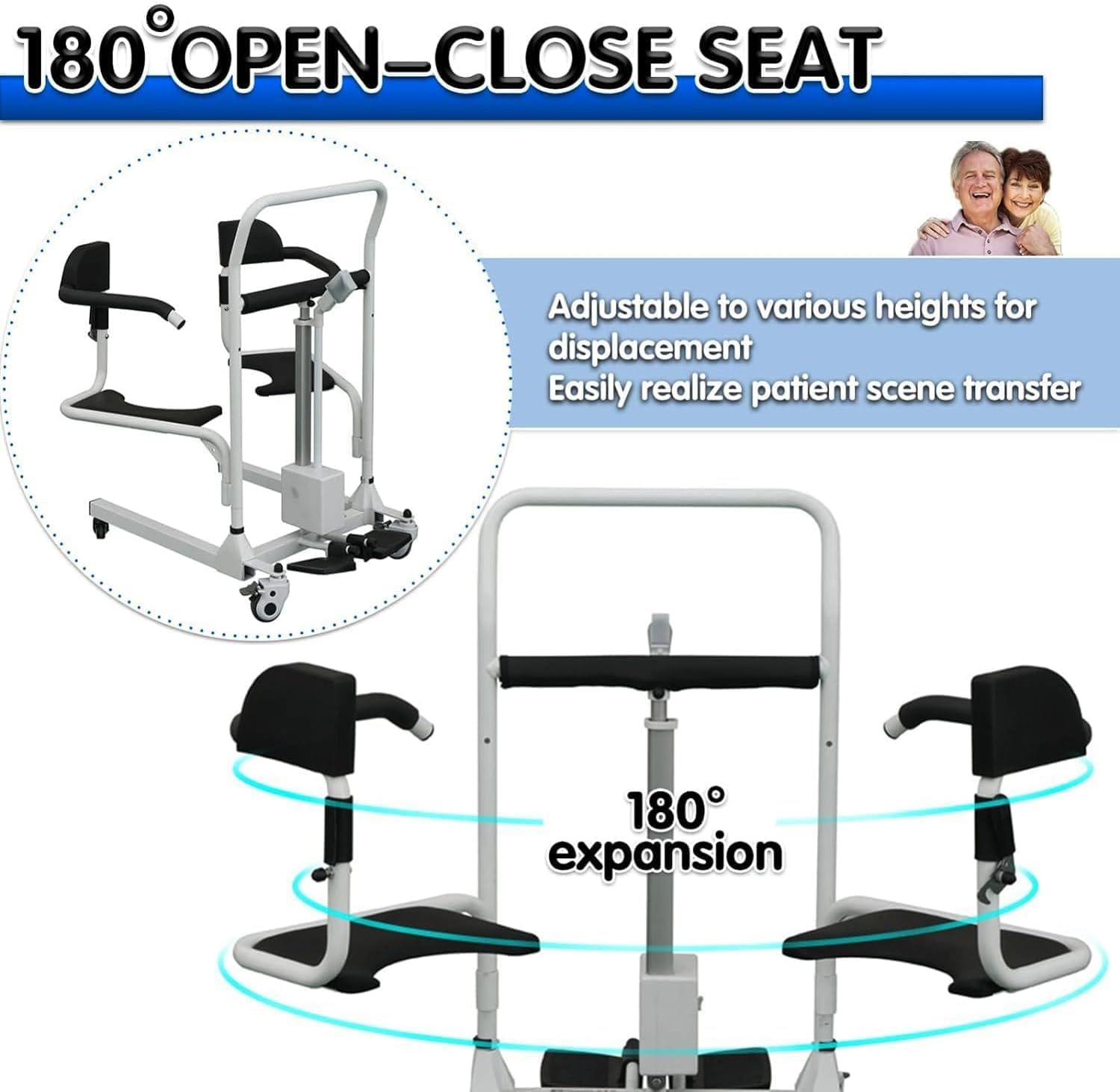 Electric Patient Lift Transfer Chair with 180° Split Seat and Bedpan H856456