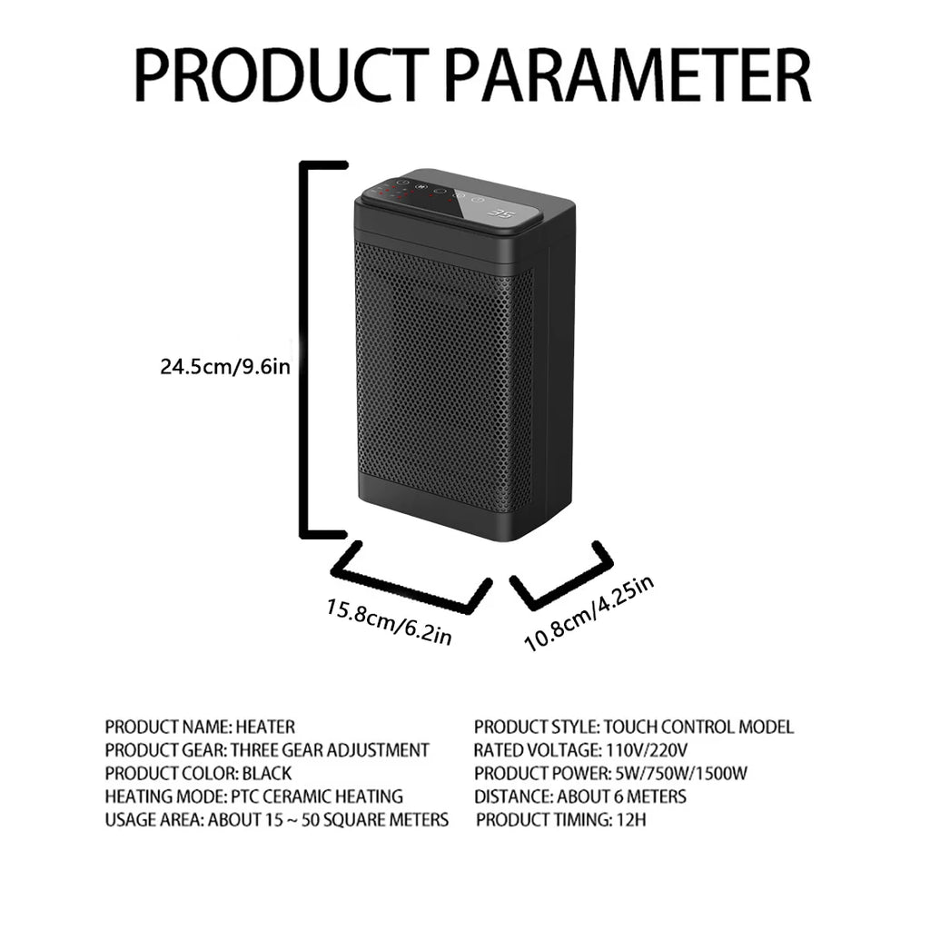 1500W Portable Electric Heater with Thermostat, Timer and Remote A3621