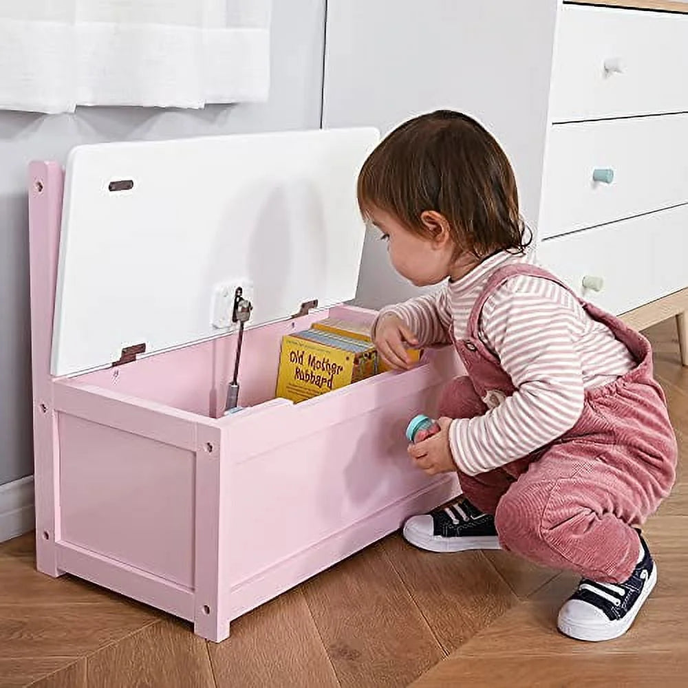 Wooden Toy Organizer Chest Storage Box With Seat Bench Cabinet Cube With Safety Pneumatic Rod N1658