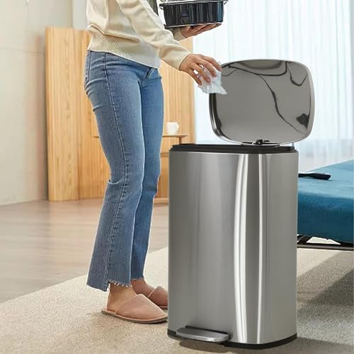 50L 13 Gallon Stainless Steel Step Trash Can with Soft-Close Lid I729