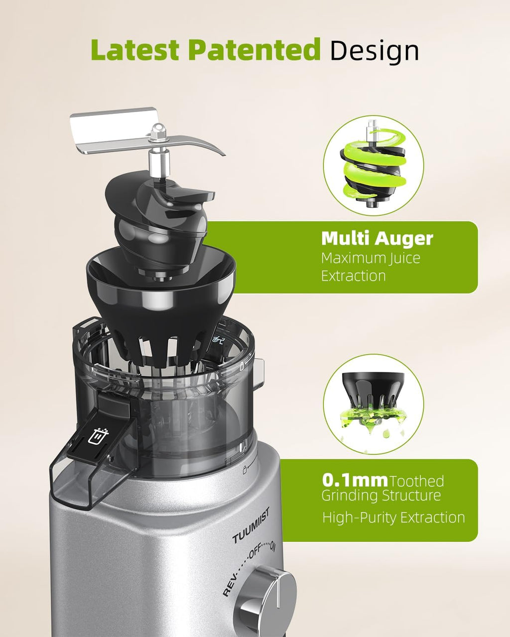 Cold Press Masticating Juicer with Large Feed Chute H10086