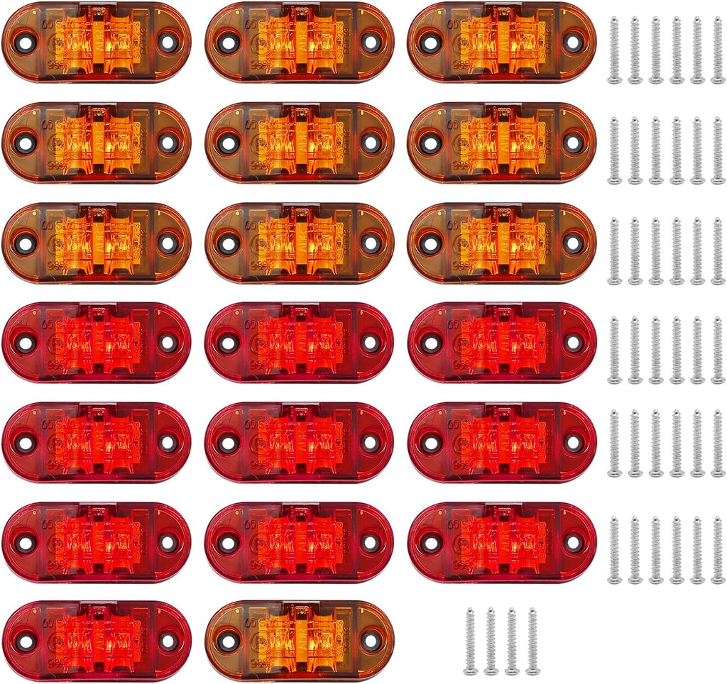 20Pcs 2.5 Inch 2 Diode Oval LED Trailer Marker Lights (Amber, Red) Q3841
