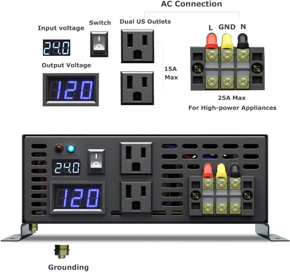 2500W 24VDC to 120VAC Pure Sine Wave Inverter T81347