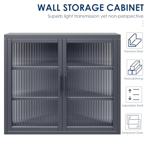 White Double Glass Door Wall Cabinet with Detachable Shelves U5189