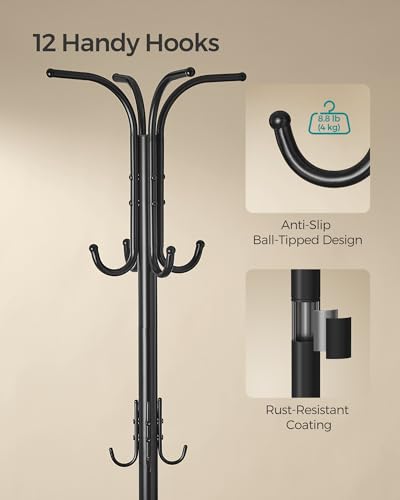 Ink Black Metal Coat Rack with 12 Hooks and Umbrella Holder Z9355