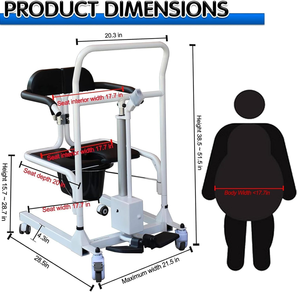 Electric Patient Lift Transfer Chair with 180° Split Seat and Bedpan H856456