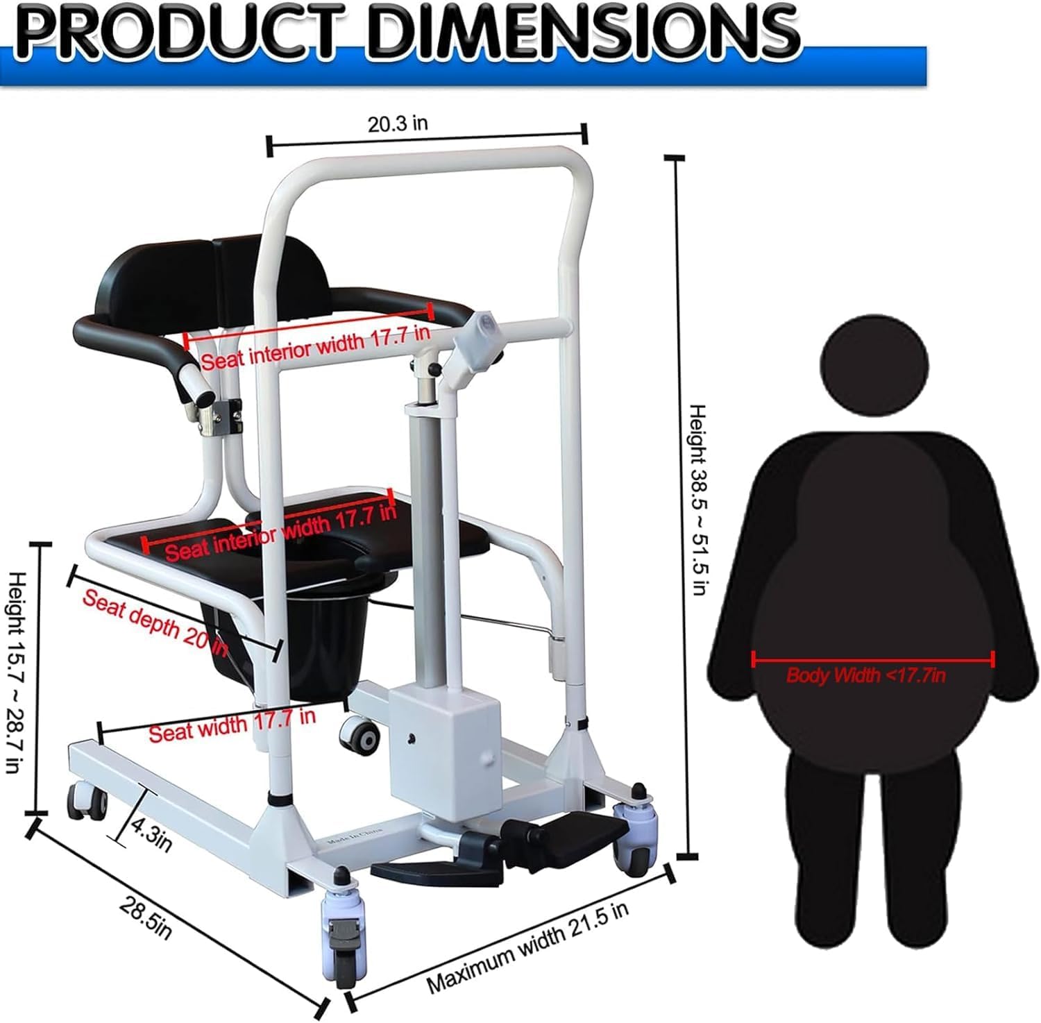 Electric Patient Lift Transfer Chair with 180° Split Seat and Bedpan H856456
