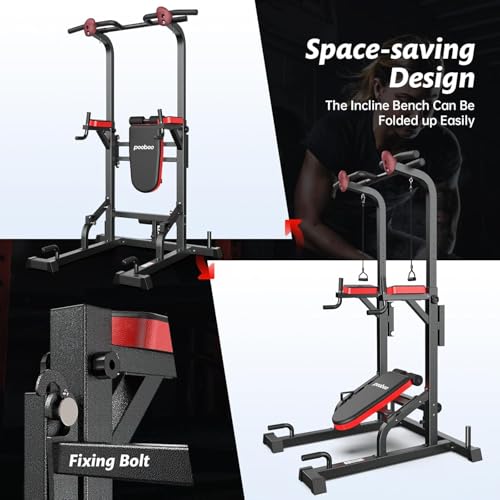 Power Tower Dip Station Pull Up Bar with Supine Board D519