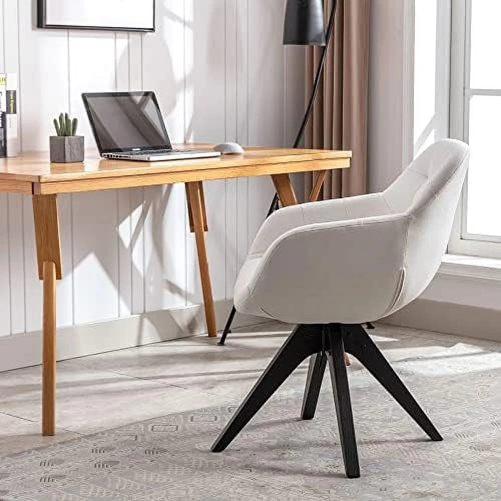 Light Grey Fabric Swivel Armchair with Black Oak Wood Legs V62811
